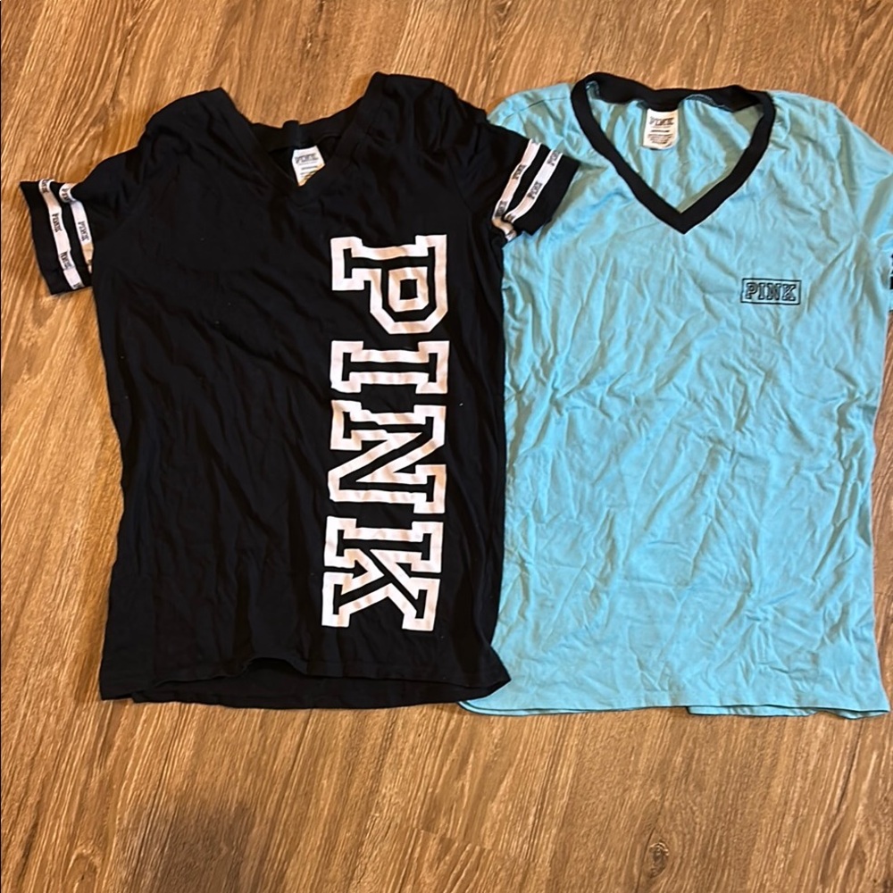 PINK Victoria's Secret Black and Blue T-Shirts